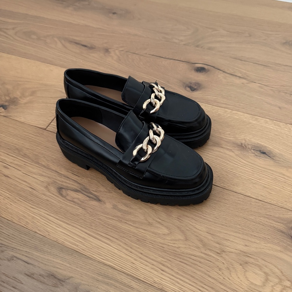 H&M Black Mules with Gold Chain Accent